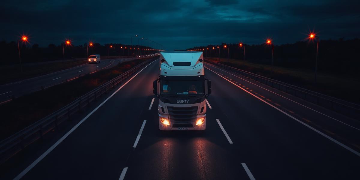 UK freight truck on motorway at dusk